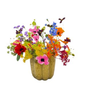 Zijde bloemen boeketje Ilse incl gouden vaasje